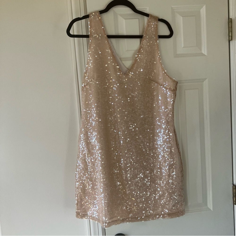 NWT A New Day Women's A-Line V-Neck Mini Sequin Party Dress - Cream (Medium) - Picture 3 of 9